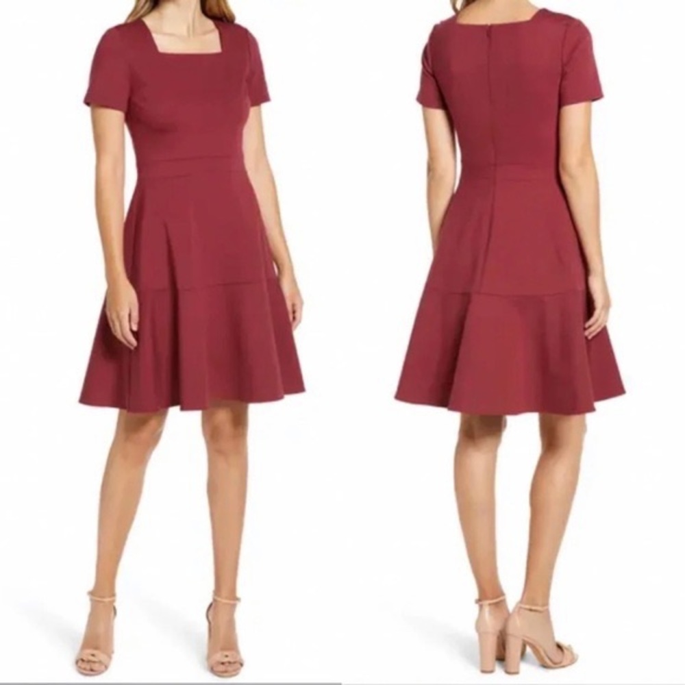SOLD - NWT Rachel Parcell Square Neck Fit & Flare Dress in Red Cordovan Sz XXL - Picture 2 of 16
